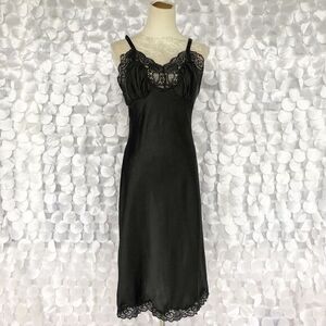 Vintage Full Slip Lady Lynne Black size 34 Lace Nylon Rayon blend long